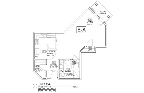 Floor plan for studio, 1 bath, 718 sqft